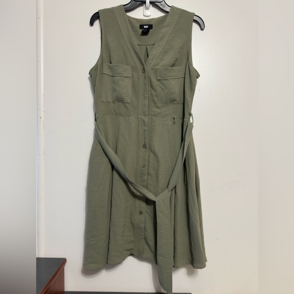 DKNY Olive Green Sleeveless Midi Dress